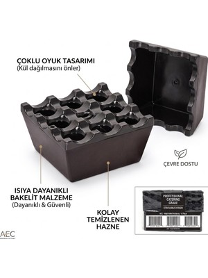 Ceyzi Izgaralı Kare Küllük - Bakalit Plastik - Siyah