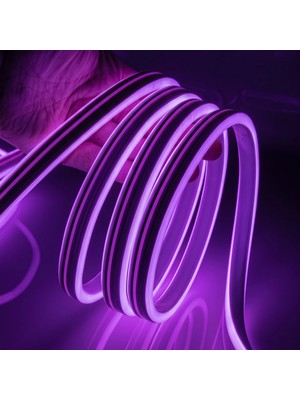 Ema Dükkan 3 Metre 220 Volt Mor Neon Led Tak Çalıştır 8x16mm Esnek Hortum Led Suya Dayanıklı Şerit Aydınlatma