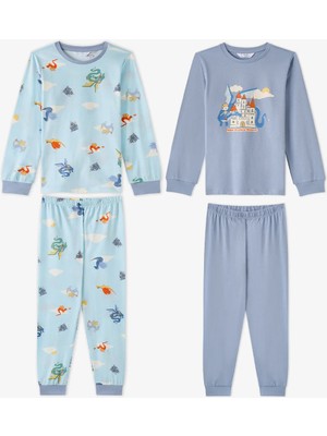 Penti Erkek Çocuk Mavi Mini Dragon Riders Pamuklu Uzun Kollu 2'li Pijama Takımı