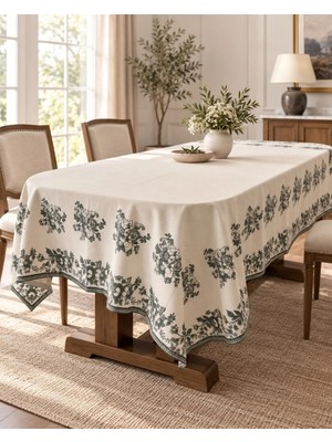Onedekor Velour Green Keten Masa Örtüsü