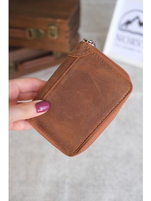 Norvi Leather Fermuarlı Akordiyon Bölmeli Deri Kartlık 1260