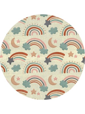Velora Depoba Baby Kadife Kaymaz Pamuk Tabanlı Yıkanabilir Antibakteriyel Yuvarlak Çocuk Halısı 140X140