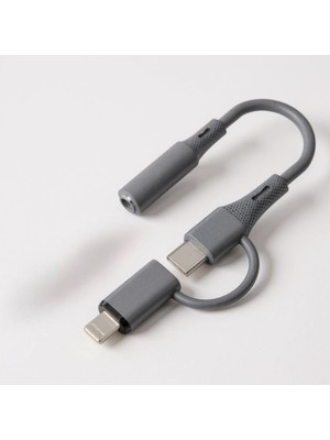 Velora Coverzone Type-C + Lightning To 3.5mm Adaptörü – Araba Ses Sistemleri, Kulaklık ve Ev Ses Cihazlarıyla Uyumlu, Silikon Kablo, Abs Alev Geciktirici Gövde, 13CM | SX-152
