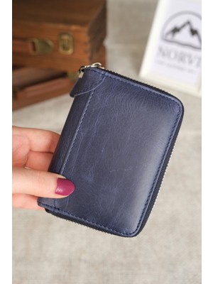 Norvi Leather Fermuarlı Akordiyon Bölmeli Deri Kartlık 1260