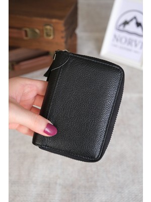 Norvi Leather Fermuarlı Akordiyon Bölmeli Deri Kartlık 1260