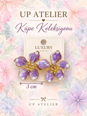 Up Atelier Zirkon Taşlı Mor Çiçek Küpe 3cm