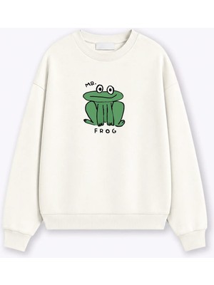 Monila Kadın Premium Kumaş 3 Iplik Şardonlu Kurbağa Baskılı Sweatshirt