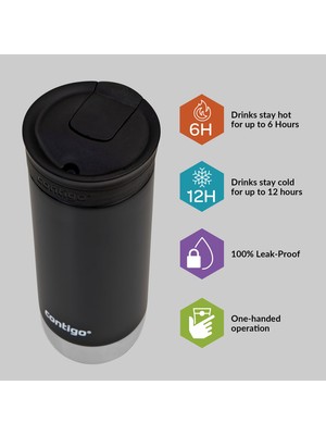 Velora Contigo Huron Pro Snapseal Termos Bardak 470 ml Siyah