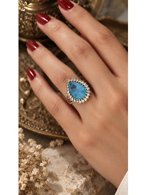 Silveranka 925 Ayar Gümüş Otantik Doğal Paraiba Damla Taşlı Hürrem Yüzük