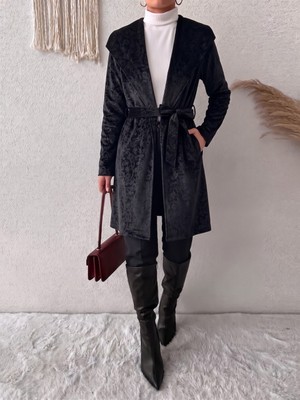 Mass Fashion Kadın Jakarlı Kadife Kaban