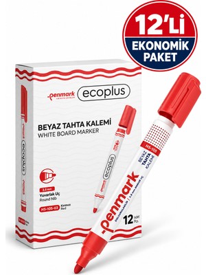 Penmark Ecoplus HS-1100-03 Kırmızı Beyaz Tahta Kalemi 12'li Kutu