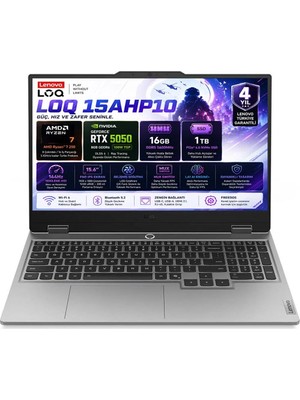 Lenovo LOQ 15AHP10 AMD Ryzen 7-250 16GB DDR5 1TB SSD RTX 5050 8GB 100W 15.6 Inç Full HD 144Hz IPS Freedos Gaming Laptop (83JG00BMTR)