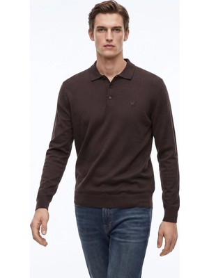 Fabrika Kahverengi Erkek Slim Fit Triko Polo Kazak F5WM-KZK 2553