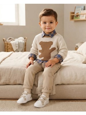 Fiero Bej Renkli Erkek Bebek Kışlık Ayı Desenli Takım