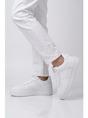 Cool Beyaz Bağcıklı Kalın Tabanlı Unisex Yürüyüş ve Spor Ayakkabı Sneaker Pekin Kısa