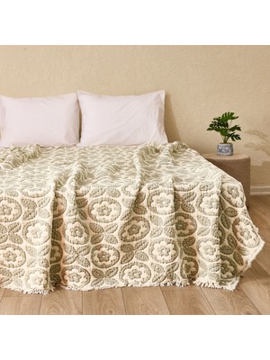 Matmel Soft Lavin Çift Kişilik Yatak Örtüsü - Yeşil / Ekru - 200X230 cm