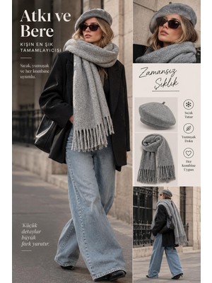 Wearflawless Kadın 2'li Takım Atkı ve Ressam Beresi Seti, Kışlık Hediye, Sevgililer Günü Hediyesi