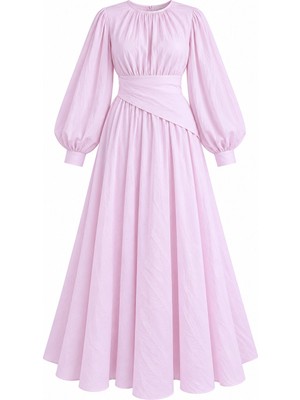 Laluvia Pembe Seyyar Kuşaklı Uzun Elbise - 2Y7051