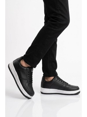Cool Siyah Bağcıklı Kalın Tabanlı Unisex Yürüyüş ve Spor Ayakkabı Sneaker Pekin Kısa