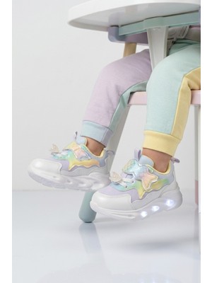 Cool Lila Cırtlı Işıklı Anatomik Bebek Spor Ayakkabı Sneaker Aria B