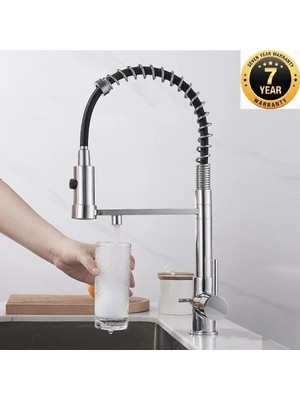 OEM Mutfak Evye Bataryası Dual Flow Su Arıtma Çıkışlı Spiralli Fiskiyeli Krom Renk 7 Yıl Garanti Ithal