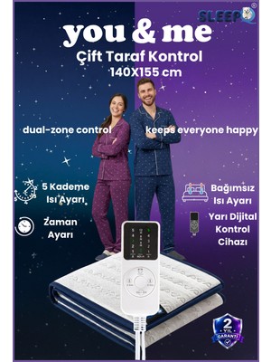 Q'twin-Çift Taraf Bağımsız Kontrollü 5 Kademeli/zaman Ayarlı Battal Boy Elektrikli Alt BATTANIYE-140 x 155 cm