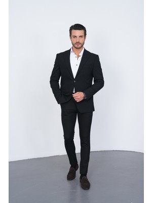 Gustman Moda Siyah Slim Fit Erkek Takım Elbise