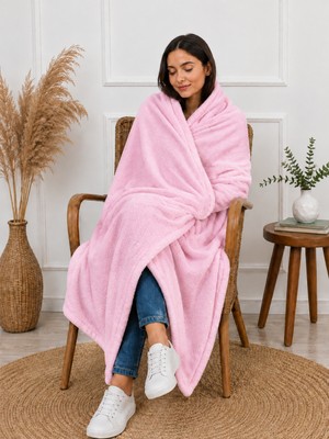 Mulberry Wellsoft Tek Kişilik Tv Battaniye 100x170 cm Açık Pembe Yumuşak Polyester Doku