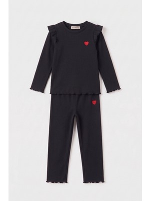Soft & Basic Kız Bebek-Çocuk Kalp Nakışlı Regular Fit Rahat Kalıp Ikili Takım