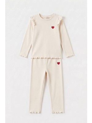 Soft & Basic Kız Bebek-Çocuk Kalp Nakışlı Regular Fit Rahat Kalıp Ikili Takım