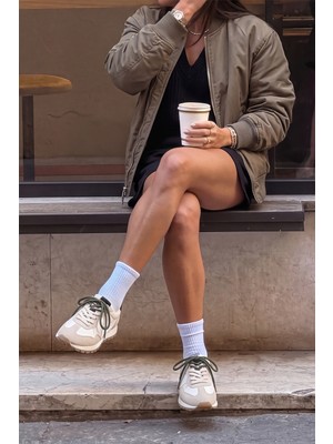 Marjin Kadın Süet Detaylı Çok Parçalı Bağcıklı Günlük Sneaker Spor Ayakkabı Asune Beyaz