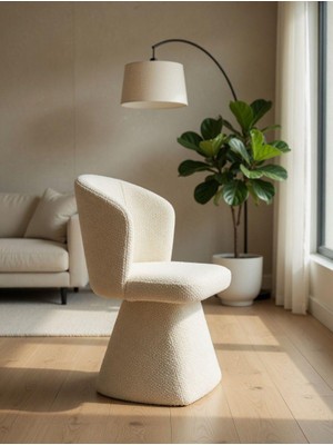 Score Premium Modern Sandalye Krem Kumaş Kaplamalı Salon ve Yemek Odası Sandalyesi