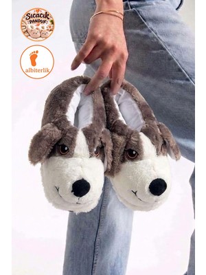 Albishoes Sevimli Köpek Hayvan Figürlü Peluş Yumuşak Taban Ev Botu Kışlık Hayvanlı Ev Panduf (30-40)