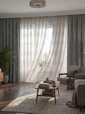 Nivemes Home Nivemeshome Bade 7150 Bambu Gri 1/3 Pileli Tül Perde Apm