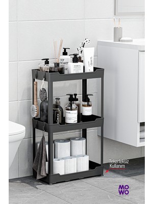 Mowo 3 Katlı Tekerlekli Banyo Rafı, Mutfak Rafı, Havluluk, Deterjanlık Makyaj Organizer