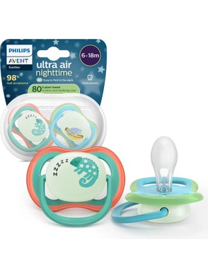 Philips Avent Ultra Air Gece Emziği, Ortadontik, Karanlıkta Parlayan,  6-18 Ay, Erkek, SCF376/28
