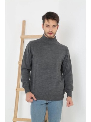 Velmora Fashion Erkek Yarım Balıkçı Yaka Triko Kazak - Füme