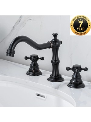 OEM Banyo Lavabo Bataryası Ankastre Siyah 3'lü Set Rustik Yeni 7 Yıl Garantili Ithal