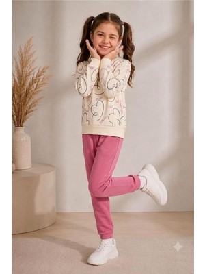 Pina Kids Kız Çocuk Kalpli Desenli Okul Günlük Eşofman Takımı ESF7035