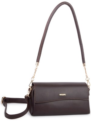 Nas Bag Kadın Sade Şık Omuz ve Çapraz Çanta (En 24 cm ;boy 12 cm ) Kahverengi