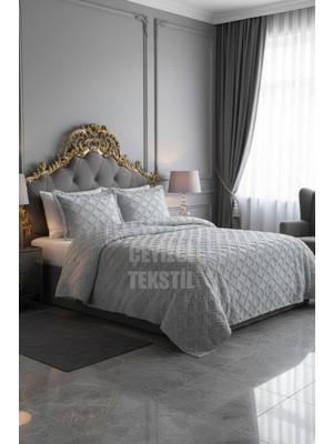 Çift Kişilik Yatak Örtüsü Gri 3 Parça Yatak Örtüsü Bedspread