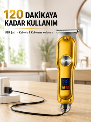 Astraltech Profesyonel Saç Sakal Tıraş Makinesi T Bıçaklı Turbo Modlu LED Ekranlı 3 Taraklı Şarjlı