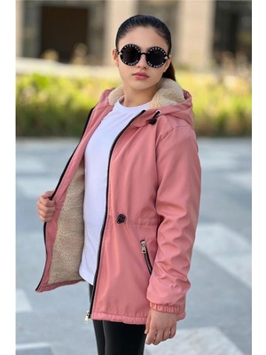 Pina Kids Kız Çocuk Renkli Kapüşonlu Cepli Beli Büzgülü Bondik Kumaş Kışlık Mont KM4020