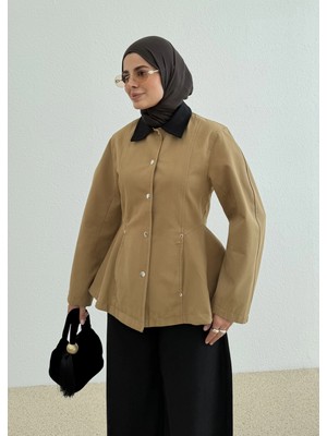 Moda Aksa 7755 Kontrast Vatkalı Ceket Hardal