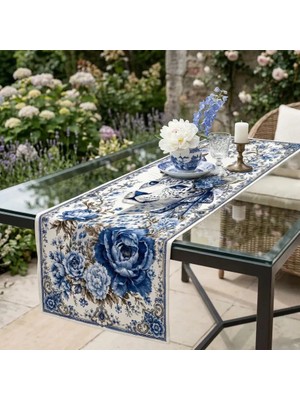 Sunum Luxe Mavi Leopar Desenli 45X140CM Masa Runnerı