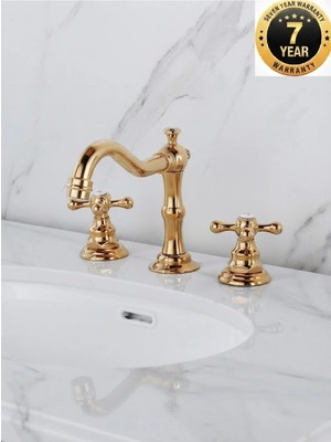 OEM Banyo Lavabo Bataryası Ankastre Altın Dore Gold Renk 3'lü Rustik Set Yeni 7 Yıl Garantili Ithal