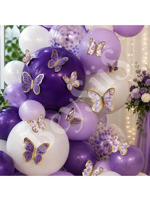 BeySüS Mor Beyaz Gold Detaylı Kelebek Balon Süsü 42’li
