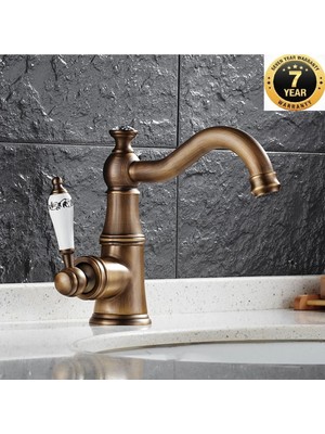 OEM Banyo Lavabo Bataryası Rustik Model Antik Renk Seramik Kol Yeni Model 7 Yıl Garantili Ithal