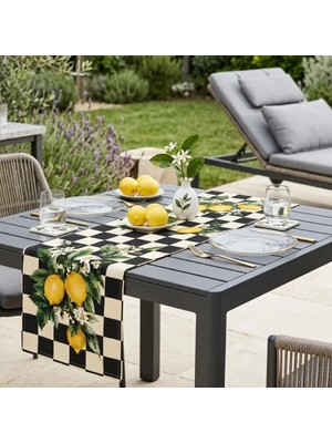 Sunum Luxe Siyah Beyaz Damalı Limon Desenli 45X140CM Masa Runnerı