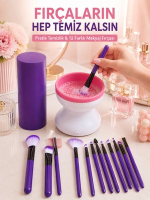 Astraltech 12’li Makyaj Fırça Seti ve Elektrikli Fırça Temizleme Cihazı Avantajlı Ikili Makyaj Bakım Seti